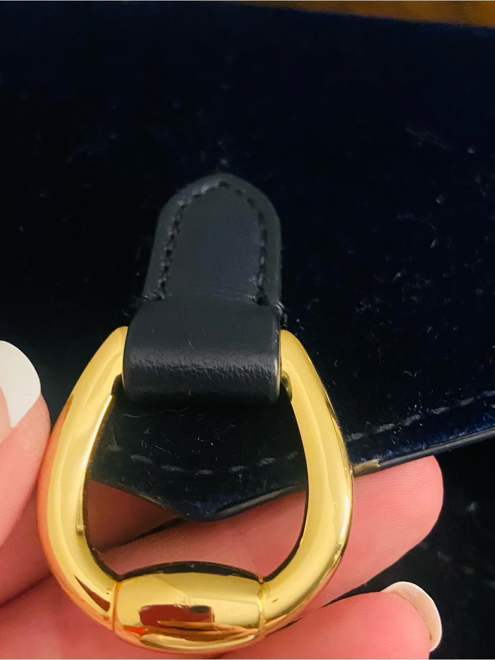 Ralph Lauren Navy Velvet Envelope Clutch with Gold Ring Detail - Picture 2 of 3
